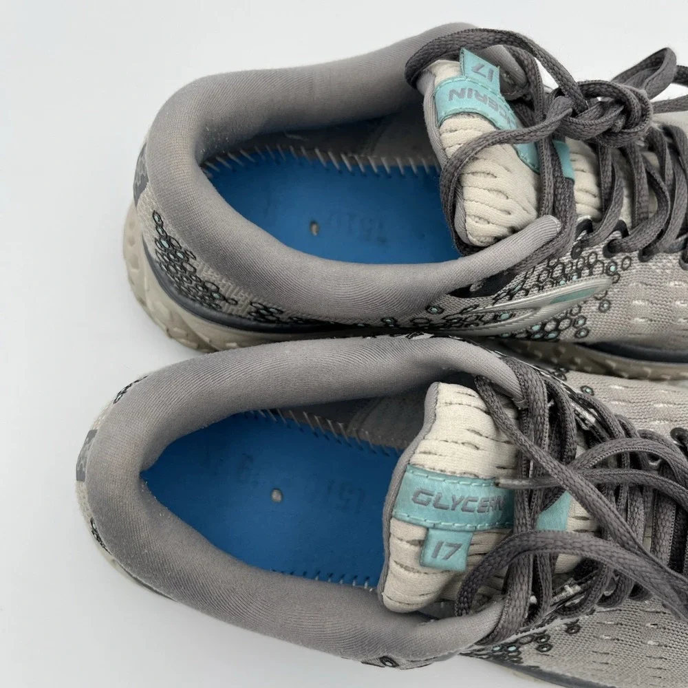 Brooks Glycerin 17 Running Walking Shoes Sneakers Gray Green Womens 7 B Athletic